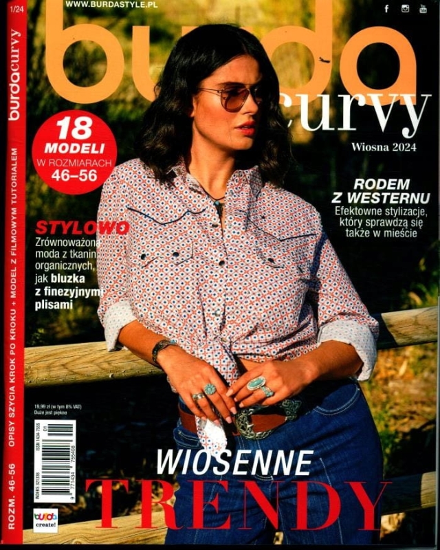 1/2024 BURDA CURVY TRENDY WIOSNA BLUZKI WESTERN ROZM 46-56