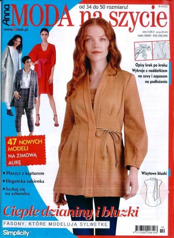 4/2021 ANNA MODA NA SZYCIE 47 MODELE PŁASZCZ SUKIENKA