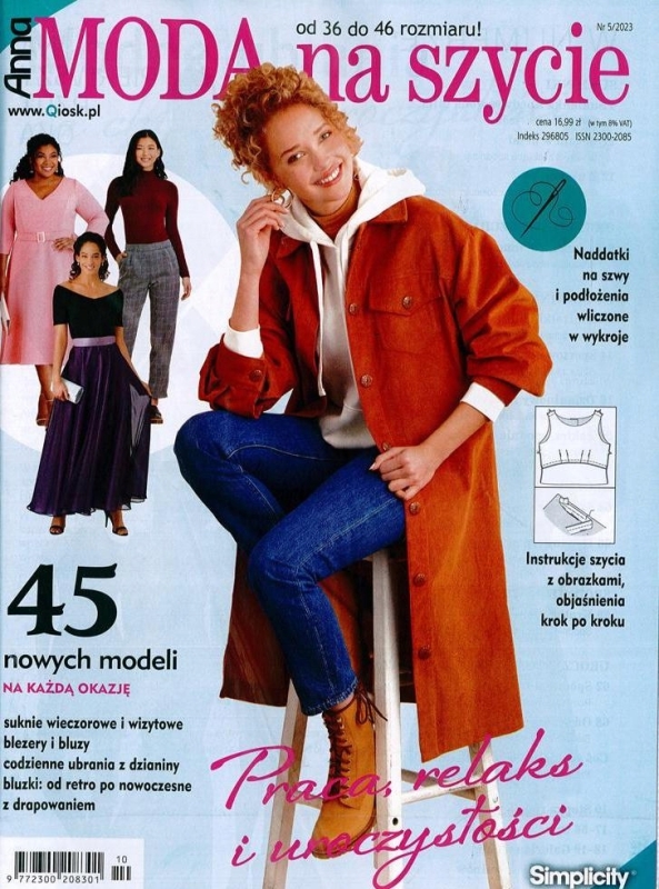 5/2023 ANNA MODA NA SZYCIE 45 NOWYCH MODELE SUKNIE BLEZERY BLUZY