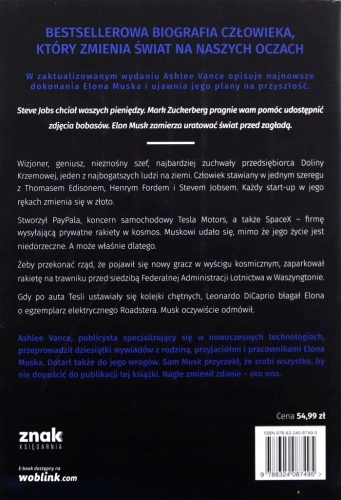 ELON MUSK BIOGRAFIA TWÓRCY PAYPALA TESLI SPACEX ASHLEE VANCE