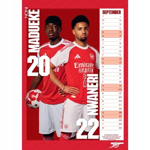 FC ARSENAL LONDYN KALENDARZ 2026 MADUKE NWANERI HINCAPIE GABRIEL