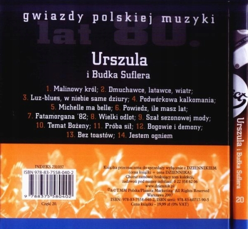 BUDKA SUFLERA URSZULA CD GWIAZDY POLSKIEJ MUZYKI LAT 80 TOM 20