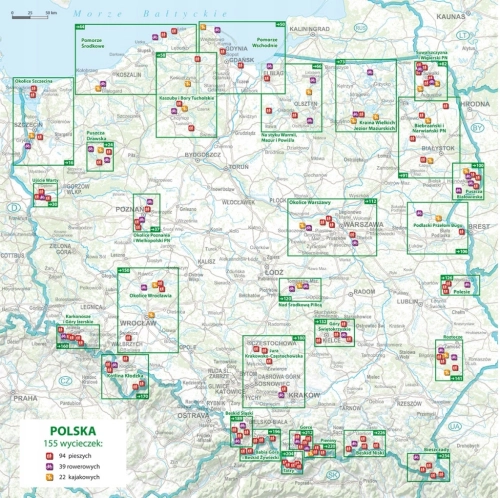 POLSKA 155 WYCIECZEK PIESZO ROWEREM KAJAKIEM 2W1: PRZEWODNIK + MAPA
