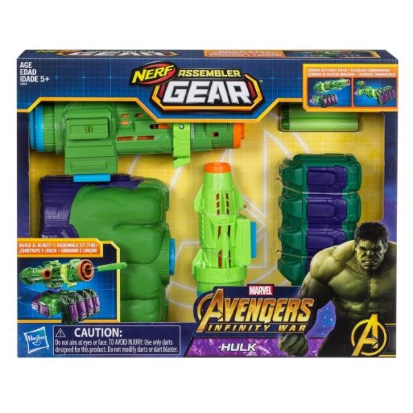 NERF AVENGERS. PIĘŚĆ HULKA Z WYRZUTNIĄ ASSEMBLER GEAR + 3 STRZAŁKI