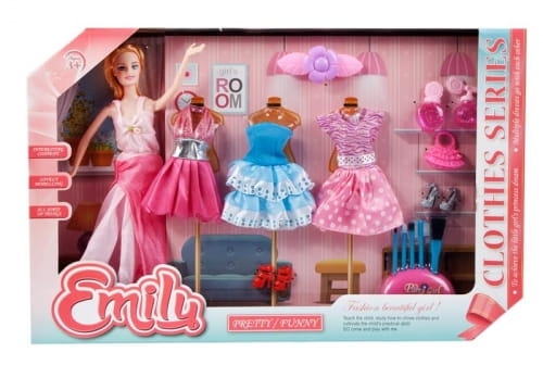LALKA 29 CM Z AKCESORIAMI SUKIENKA BUTY TOREBKA