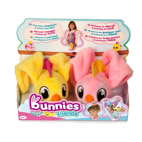 BUNNIES FRIENDS 2 PLUSZOWE PTASZKI Z MAGNESEM RÓŻOWY I ŻÓŁTY