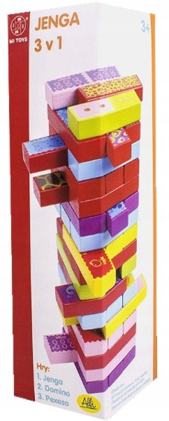WIEZA 3W1 EDUKACYJNA DOMINO JENGA MEMORY 