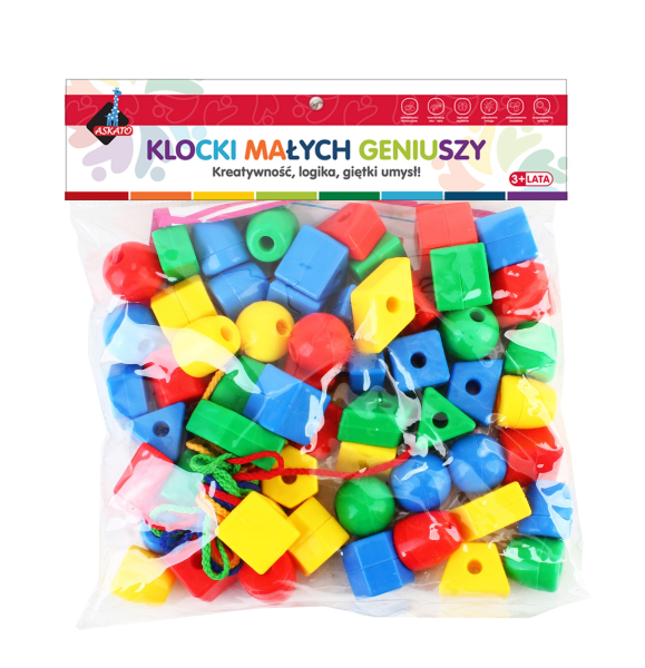 KLOCKI GEOMETRYCZNE 62 ELEMENTY SZNURECZKI